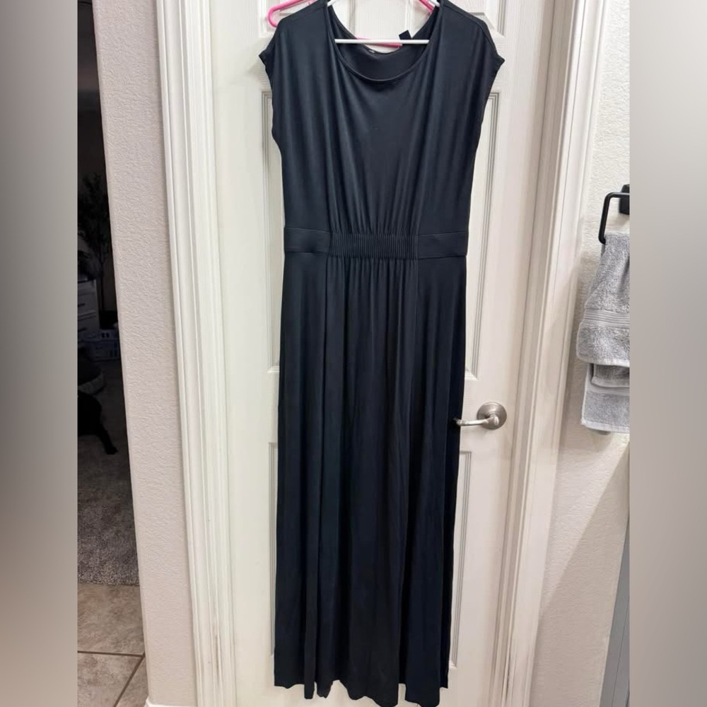 Lands' End Black Cap-Sleeve Maxi Dress medium tall